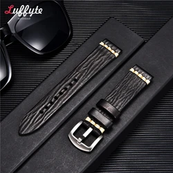 Artisan Vintage Retro Italian Leather Watch Strap - Unisex Universal Design - 22mm (Black)