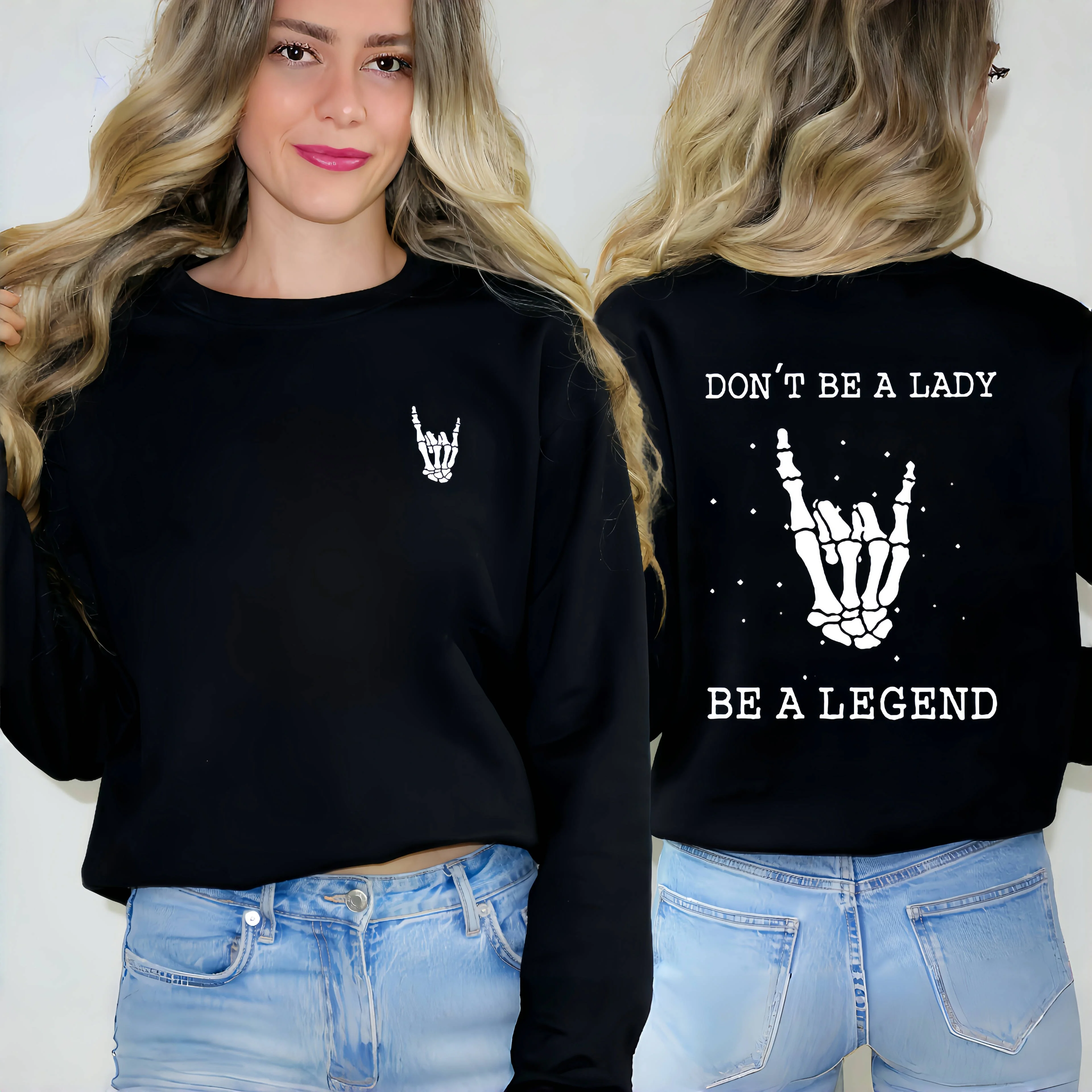 Harajuku Y2k Skull Print Sweatshirt Women Dont Be a Lady Letter Double Sided Fashion Vintage Pullover Spring Streetwear