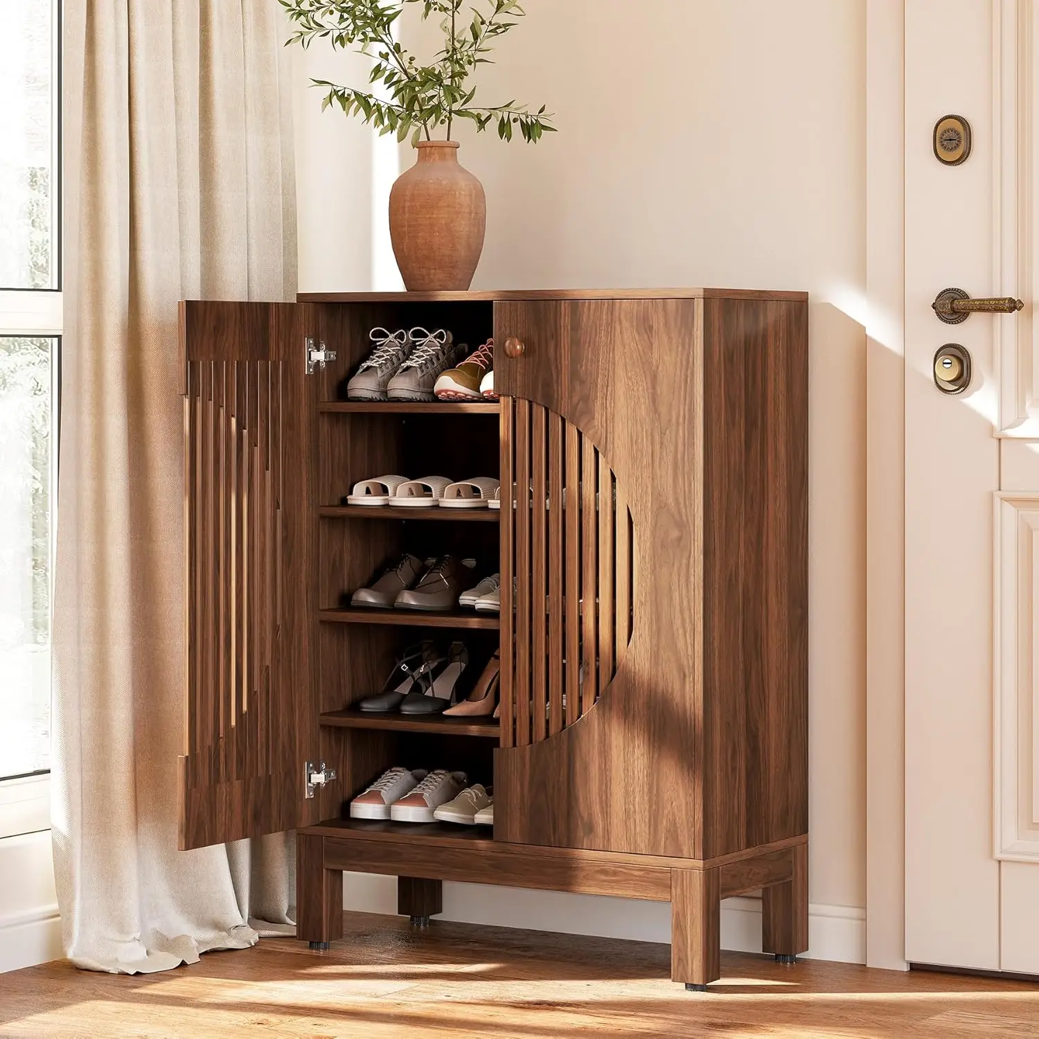LITTLE TREE 5-Tier Shoe Cabinet, Adjustable Height Shelves, 39.8" Tall Farmhouse Style Shoe Organizer for Living Room, Entryway - Image 3
