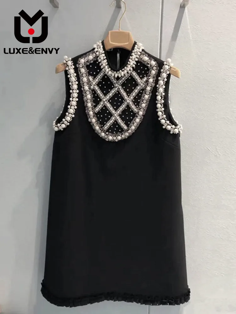 

Роскошное элегантное женское платье Люкс & ENVY France M, Новинка лета 2023, инкрустированное крупными кристаллами, универсальное платье без рукавов ручной работы с бусинами