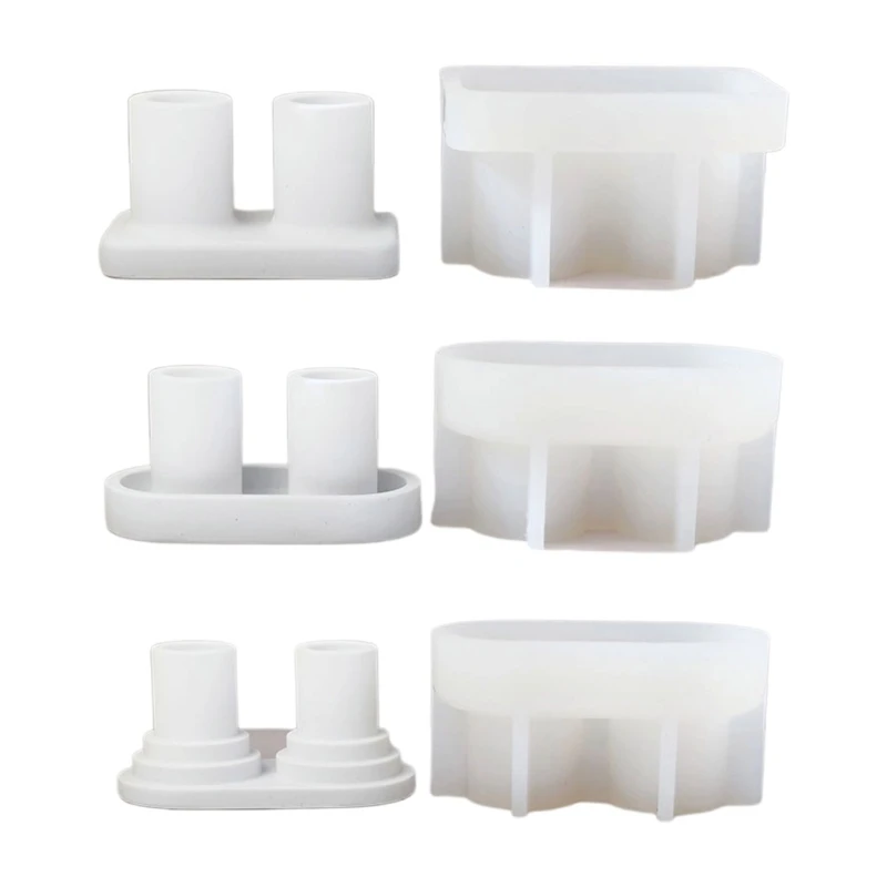 

DIY Dual Hole Cylinder Candlestick Silicone Mold Gypsum Cement Round Tealight Candle Holder Tray Plate Resin Mould Home Decor