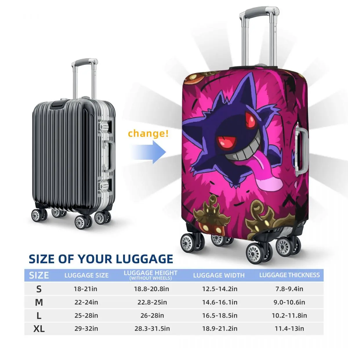 Gengar Pokemon Suitcase Cover Practical Business Protector Luggage Supplies Vacatio 6