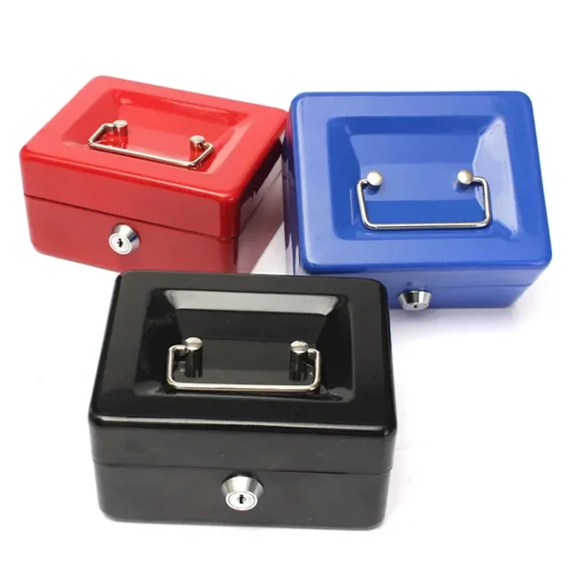 Portable Durable Metal Money Box Cash Box with Lock Security Lock Lockable Safe Small Fit for House Decoration 3 Size 2
