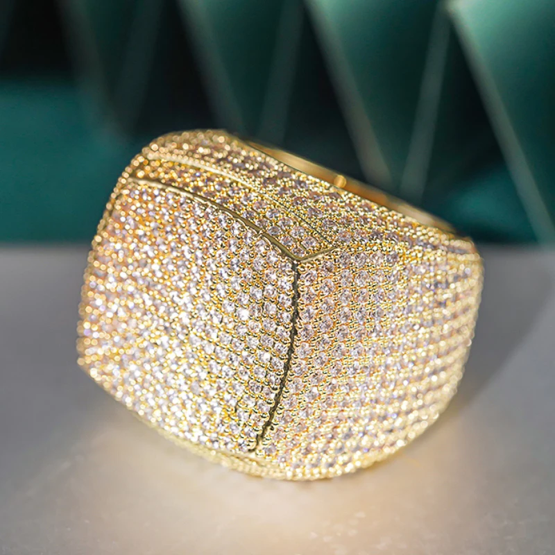 Huitan Funkelnder voller Bling Iced Out Fingerring für Damen, Luxus-Antragszubehör, Micro Pave Zirkonia-Schmuck für Party – Detail 23