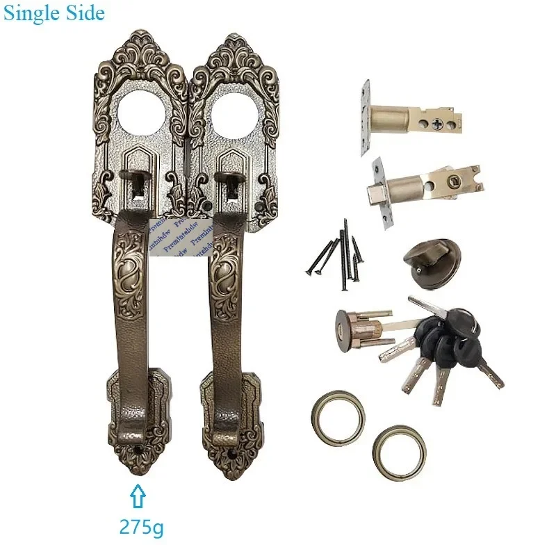 Zinc Antique Bronze Lock Set With Lever Bow Pull Thumb Push Trigger Aluminum Frame Glass Wooden Door American European Rural