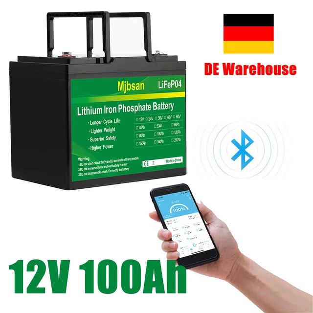 Mjbsan LiFePO4 Bluetooth 100Ah 12V Mini Battery with 100A BMS