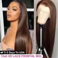 Perruque frontale complète HD 13x6 en dentelle, couleur marron chocolat, cheveux humains, 30 pouces, lisses comme des baguettes, perruques frontales HD 13x4 en dentelle, cheveux humains pour femmes 1