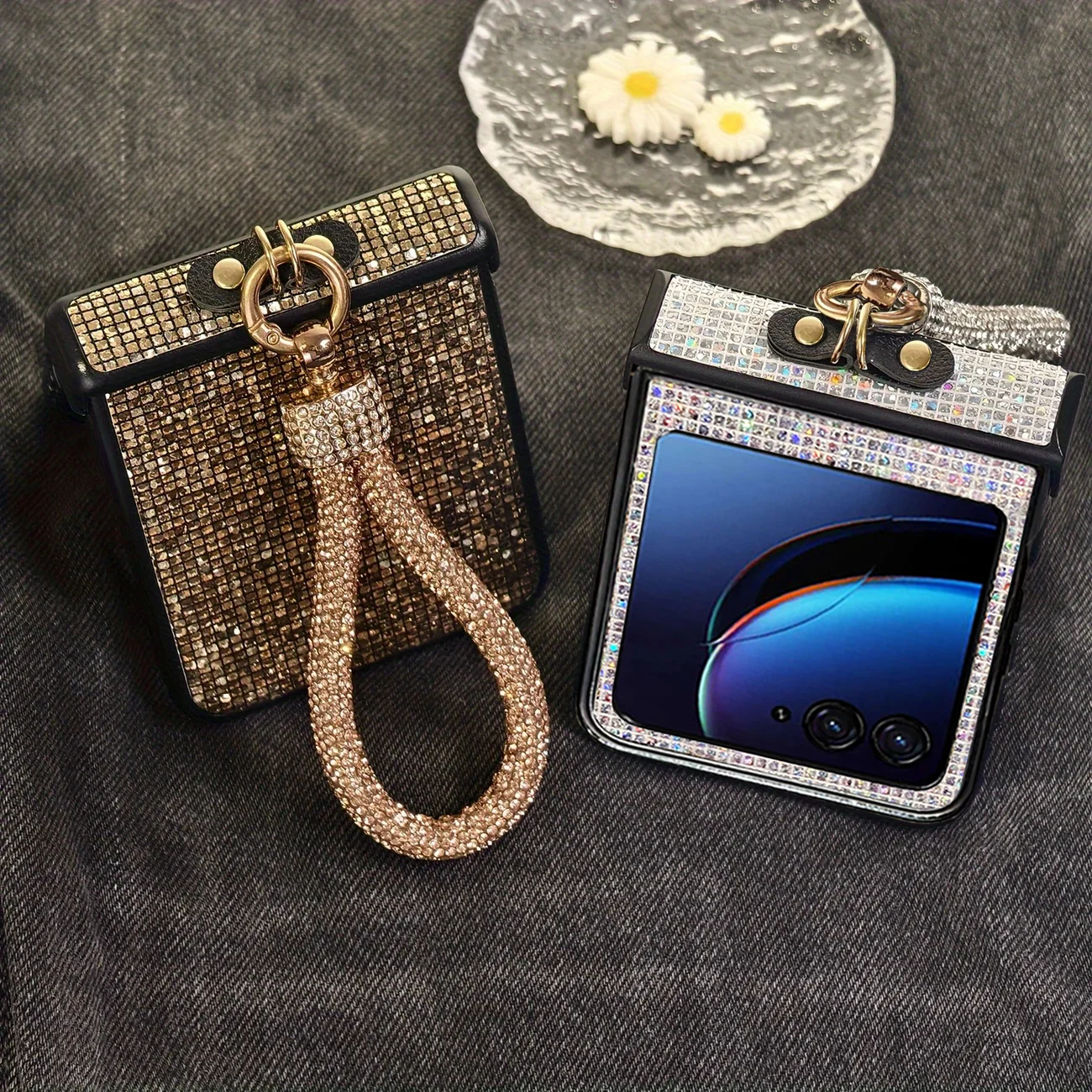 Luxury Glitter Diamond Lanyard Phone Case with Shiny Bracelet Grip - Shockproof Hard PC Cover