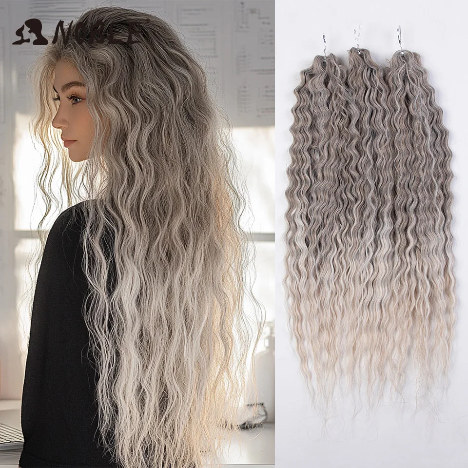 Noble Crochet Hair Braids Synthetic Hair 22 &ldquo; Water Wave Crochet Ponytail Fake Ombre Blonde Curly Extensions