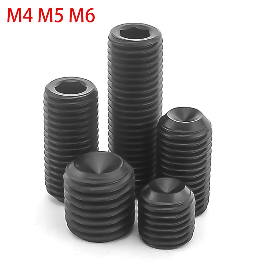 

Винты с шестигранной головкой, 2-200 шт., безголовые зажимные винты, класс 12.9, сталь, черный, M4, M5, M6