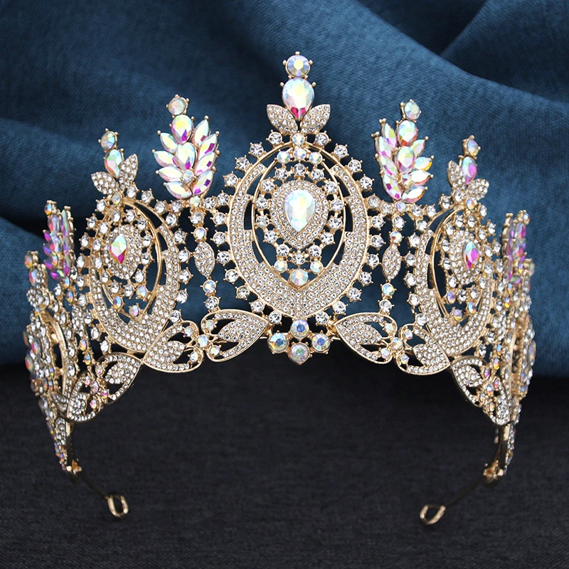 Bridal Headwear AB Crystal Pageant Miss Vintage Baroque Rhinestone Big Tiara Wedding Headdress for Party Jewelry Hair Accessories