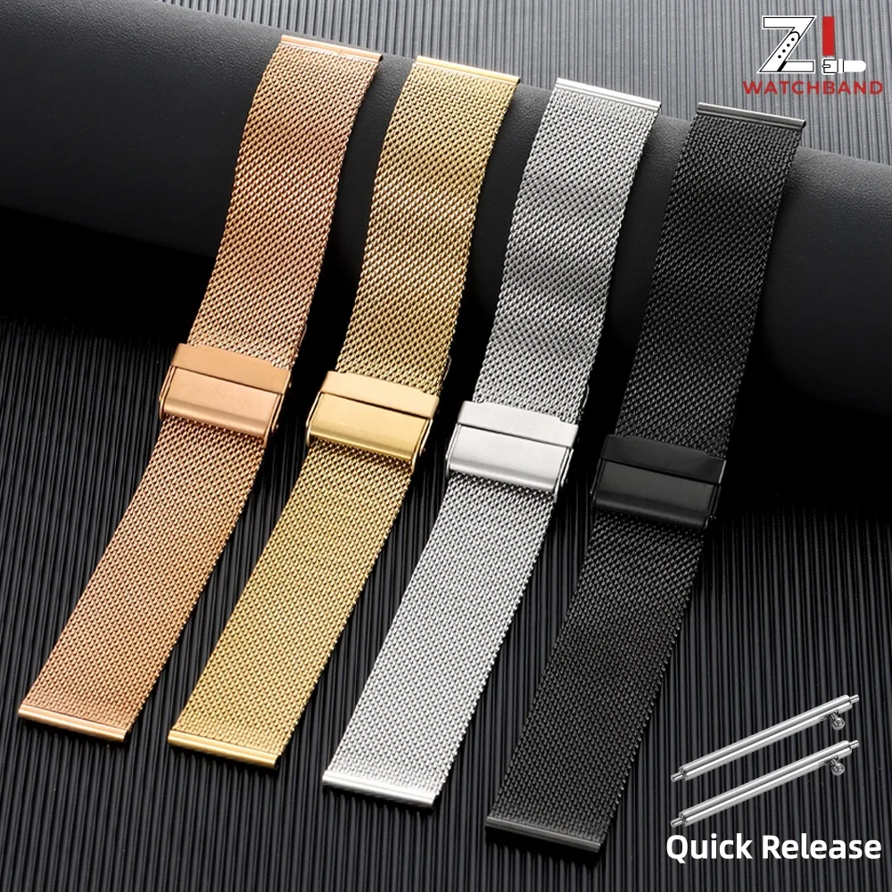 Sleek Milanese Mesh Stainless Steel Quick Release Watch Strap - Various Sizes Available
