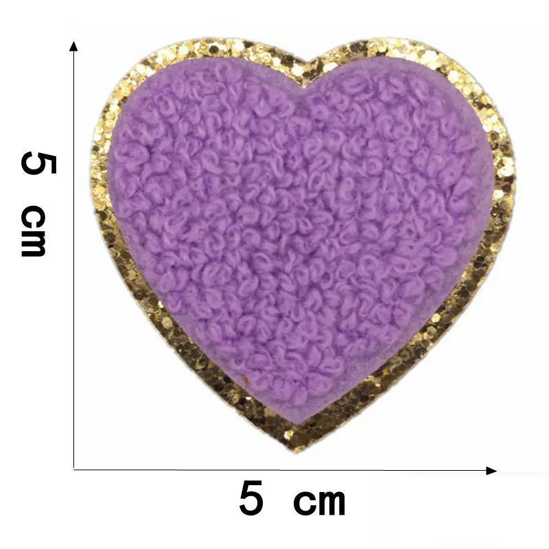 Iron On Heart Patches - Set of 3 Hearts Chenille with Gold Glitter - Six  Different ColorsPink