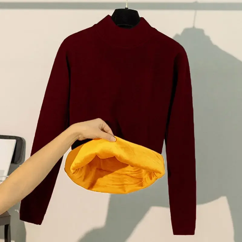 Winter Thermal Underwear Women Fleece Thickening Bottoming Shirt Women's Fashion Thermal Top M-4XL 90KG