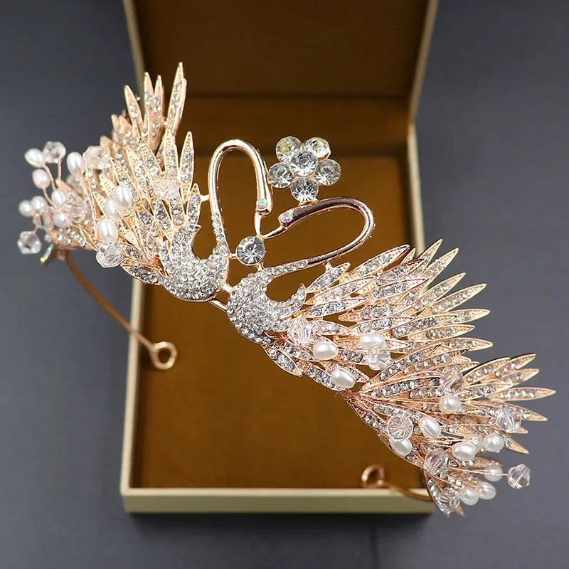 New Diadema Swan Handmade Strass Pearl Crown Bride Crown Princess Birthday Crown Wedding Jewelry Batch In Europa E In America