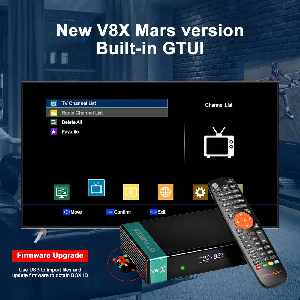 GTMEDIA V8X DVB-S/S2/S2X satellite receiver, Built in 2.4G WIFI  VCM/ACM/multi stream BISS auto roll CA card V8X supports Mars