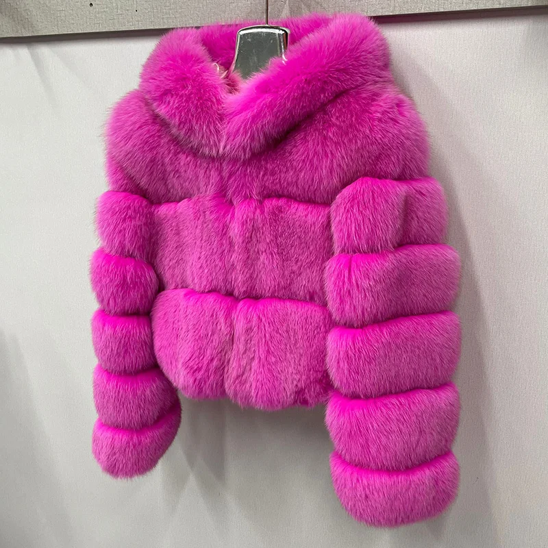 Women's Winter Fox Fur Coats Thick Warm Cropped Fur Jackets Fluffy Luxury Natural Long Sleeve Fur Short Coat JF6303