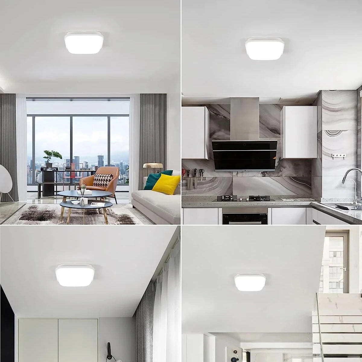 Square LED Ceiling Light 22x22cm Waterproof IP54 Cool White 6000K Waterproof LED Ceiling Light for Bath, Bedroom, Living Room