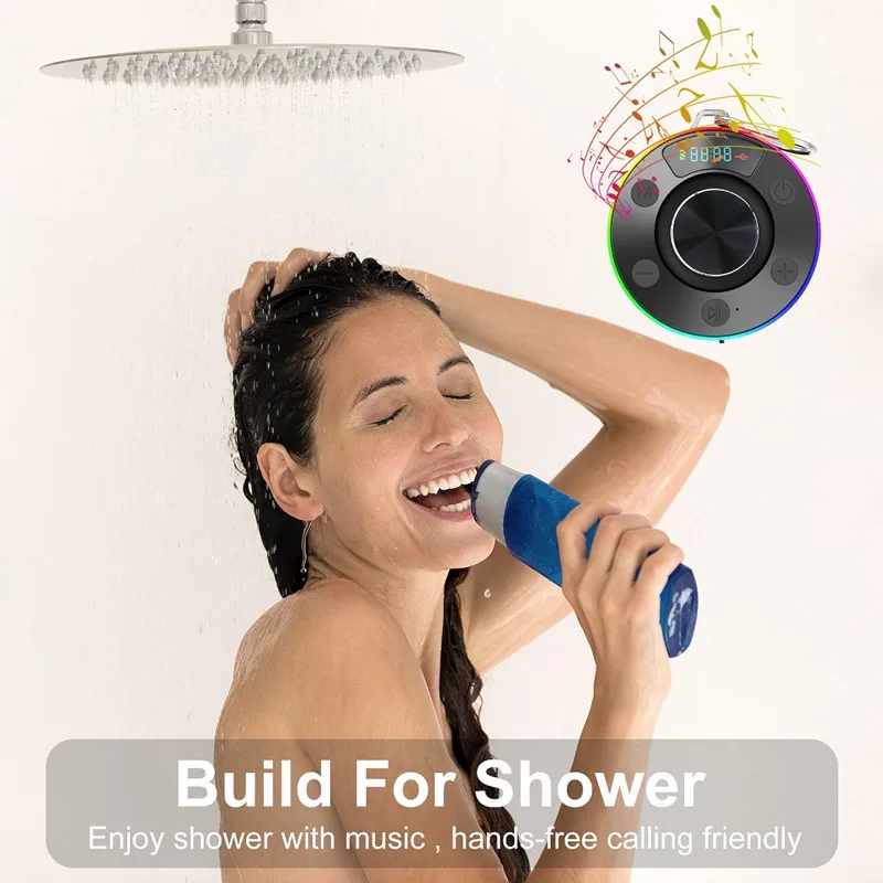 Shower Bluetooth 5.3 Speaker Waterproof Wireless Handsfree Call Music Player Mini Portable FM Radio Subwoofer for Bathroom Pool