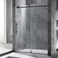 Frameless Sliding Shower Width Height Clear Tempered Glass Black Finish Designed for Smooth Door Closing Anti splash threshold 1