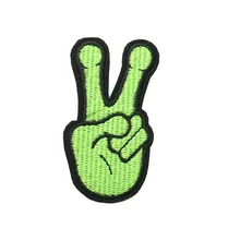 

Cartoon Green Gesture Hand Embroidered Patch Iron on Applique Clothing Punk Clothes Fabric Badges for Backpacking Jackets Shirt