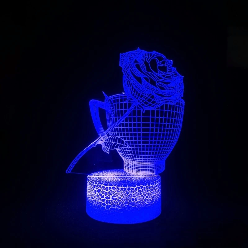 3D 장미 컵 램프 LED 야간 조명, 침실 침대 옆 테이블 책상 장식, 수면 조명, 어머니 날 선물, 여성 소녀