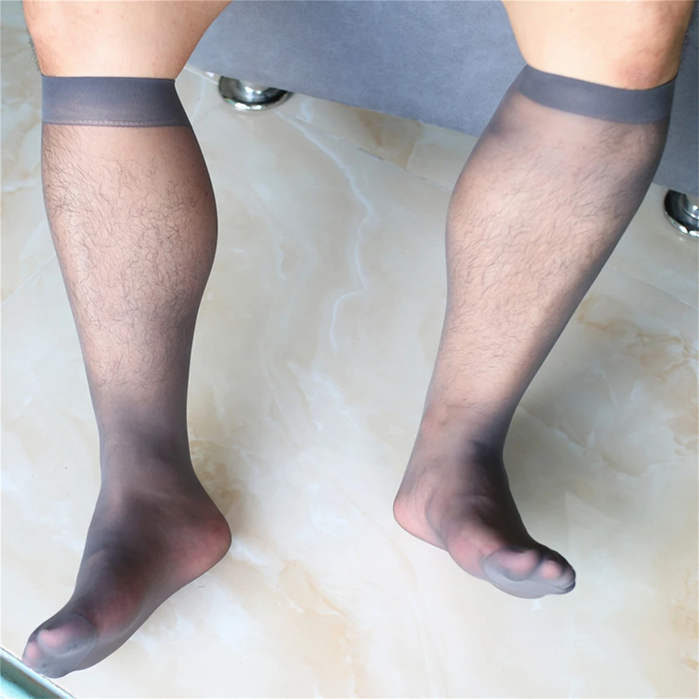 Men Sexy Sheer Socks Ultra Thin Silky Hosiery Middle Tube Unisex Stockings Breathable Transparent Thin Mesh Socks
