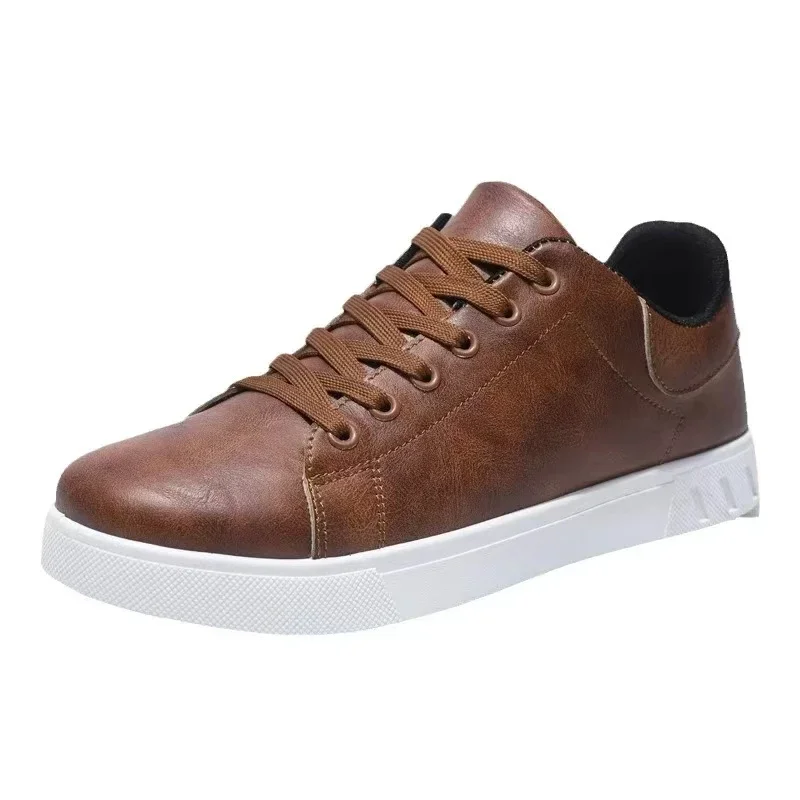Luxury Leather Men Casual Shoes Comfortable Soft Sole Sneakers Male Brown Flats Fashion Solid Color Vulcanized Shoe Plus Size 48 6