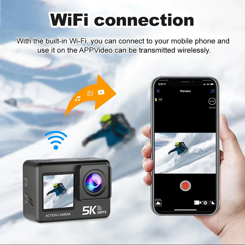 5K Action Camera 4K60FPS 2.0 Inch Touch Screen Wi-Fi 170° Wide Angle 30M Waterproof Helmet Video Recording Sports Cameras 3