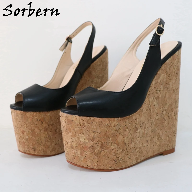 

Sorbern 18cm Black Matt Wedge Sandals Size Eu36 Platform Summer Shoes High Heel Slingback Open Toe Custom Unisex Shoes