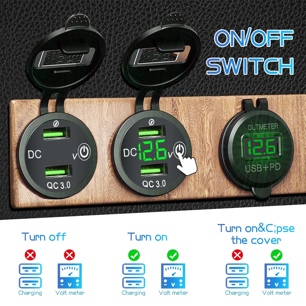 12V Dual USB Socket Charger QC 3.0 & QC 3.0 with Voltmeter + 12V Power  Outlet + on-off Toggle Switch 3 in 1 Multifunction Quick Charge Panel -  China Switch Panel, Rocker