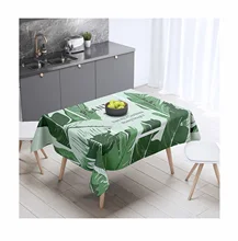 

Cotton Linen Tablecloths, Waterproof Table Covers Tropical Plant Leaves Green 3 Dining Table Coffee Table Deco