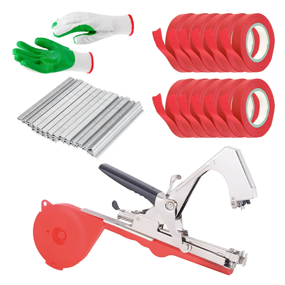 Plant Tape Gun with 12 Roll Tapes +1 Box Staples+Glove Plant Tape Tools