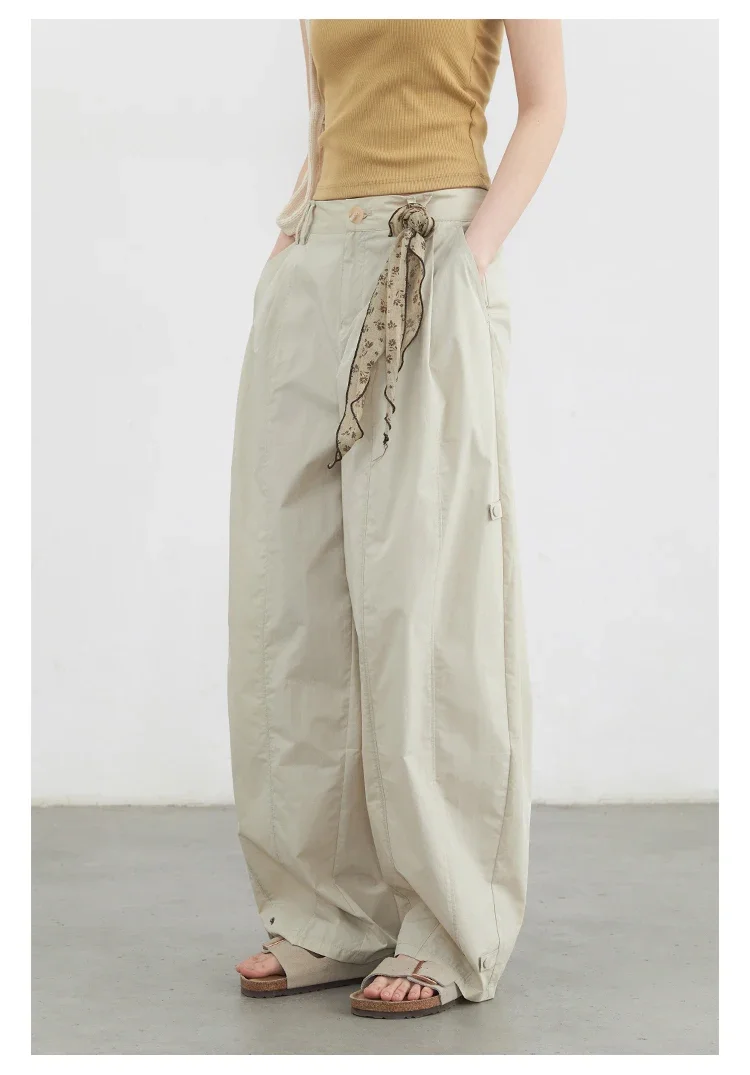 CHIC VEN Women Pants Casual Solid Loose Overalls High Waist Wide Leg Trousers Thin Female Sport Pant Spring Autumn New 2026