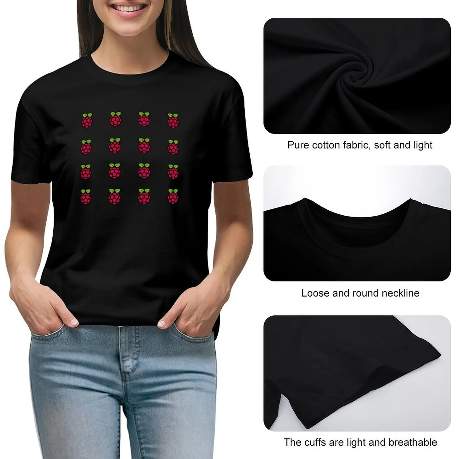 raspberry pi muti T-shirt Short sleeve tee summer top shirts graphic tees plain t shirts for Women
