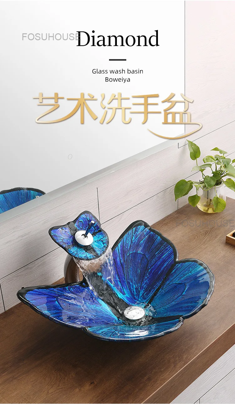 Description Picture 2 of itemGarden Glass Table Basin  Toilet Bathroom Sinks Butterfly Creative Bathroom Washbasins Vanity Washing Sinks Kitchen Basin D