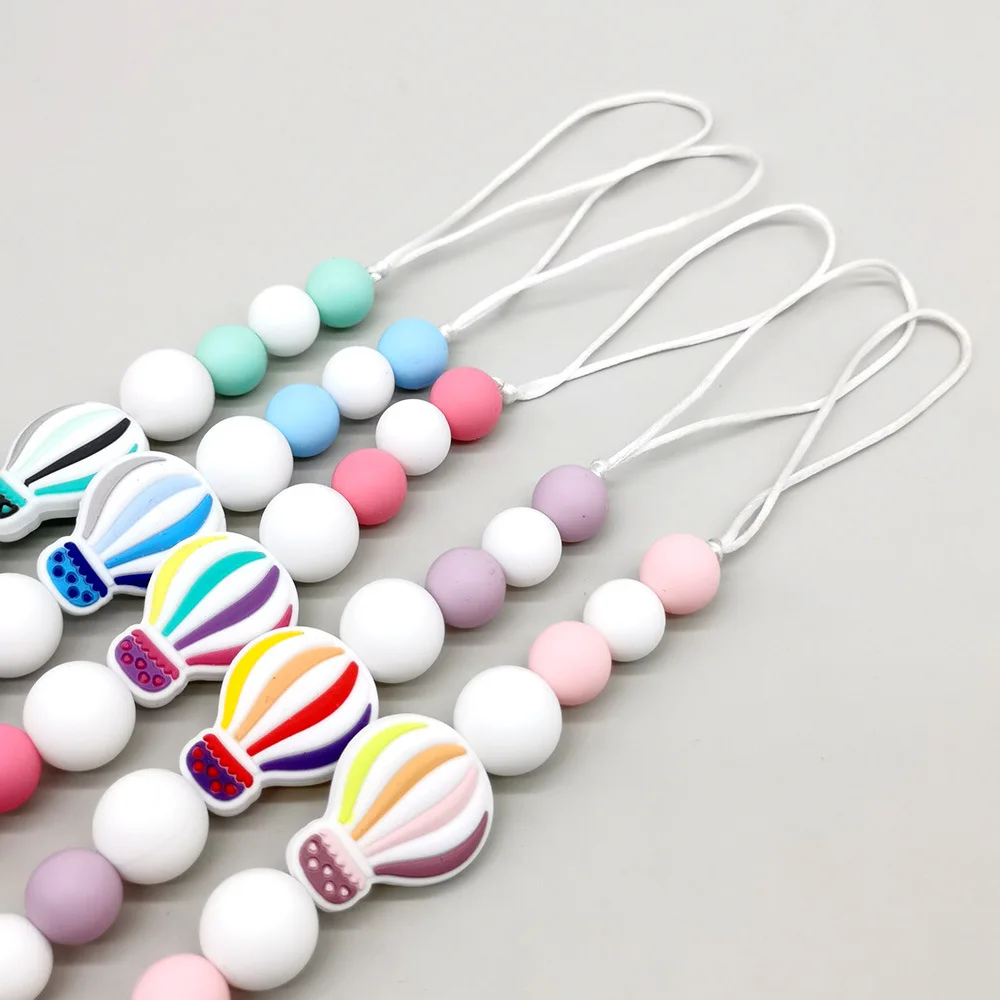 Hot Air Balloon Silicone Baby Pacifier Clip, Infant Pacifier Holder Leash, Cute Dummy Chain Teething Toy for Newborns Toddlers