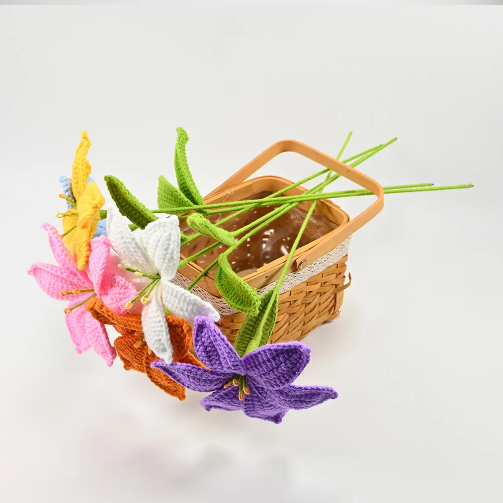 Hand-Crocheted Lily Flower Bouquet - Artistic Fabric Floral Arrangement
