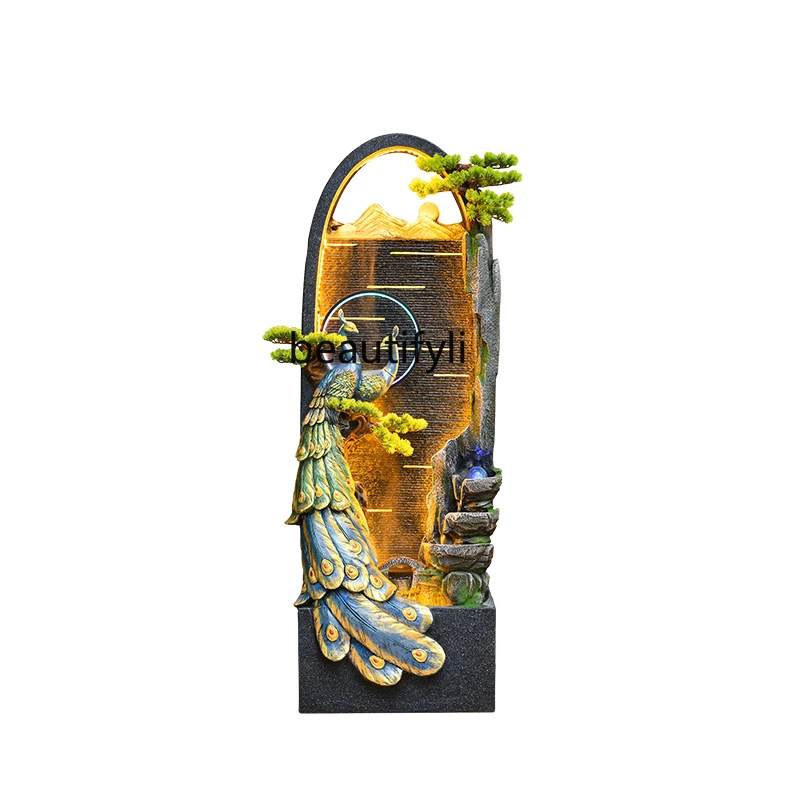 

Living Room Water Curtain Peacock Flowing Water Ornaments Circulating Water Landscape Rockery Fountain Floor Entrance Decoration