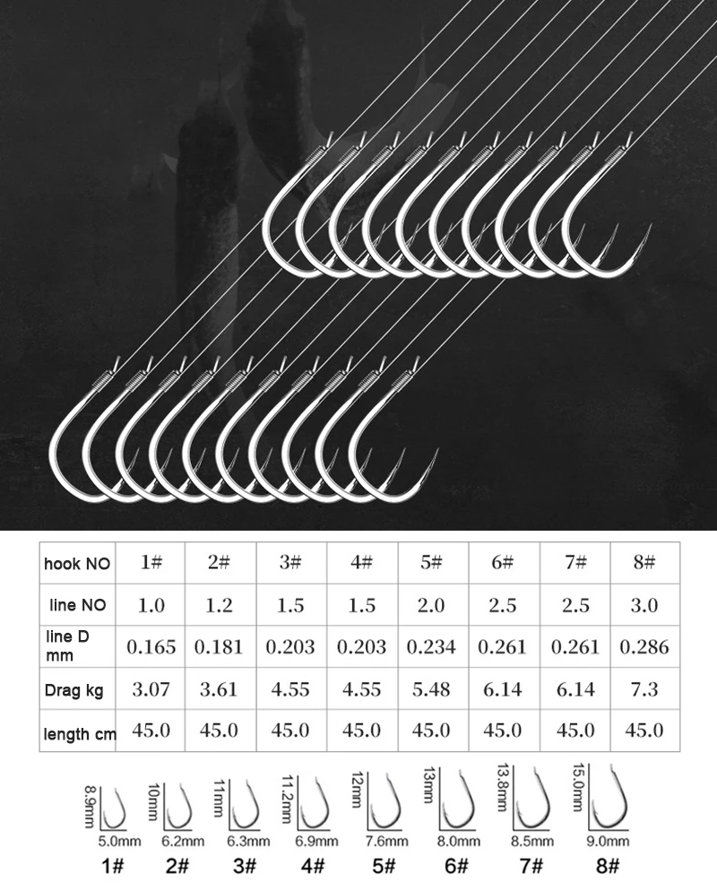 10 hameçons doubles acier carbone avec bas de ligne 45cm pour la pêche à la carpe