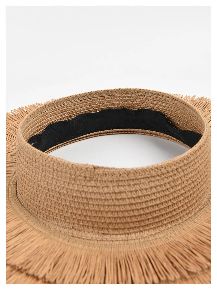 2023 New Fashion Women's Large Eaves Sun Summer Designer Beach UV Protection Empty Top Tassel Straw Hat Wholesale_voghion.com