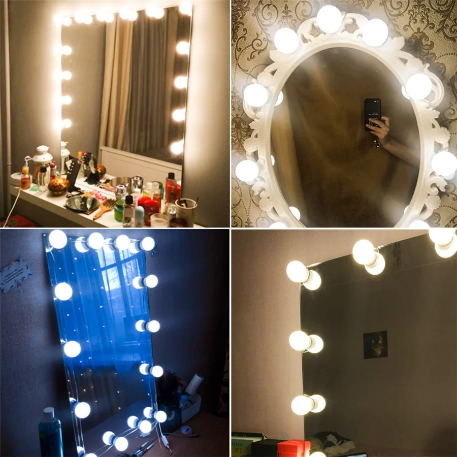 USB 12V LED Makeup Mirror Light 3 Colors Vanity Lights for Bathroom Dressing Table Dimmable Wall Lamps 8/10/12 Bulbs Fill Light
