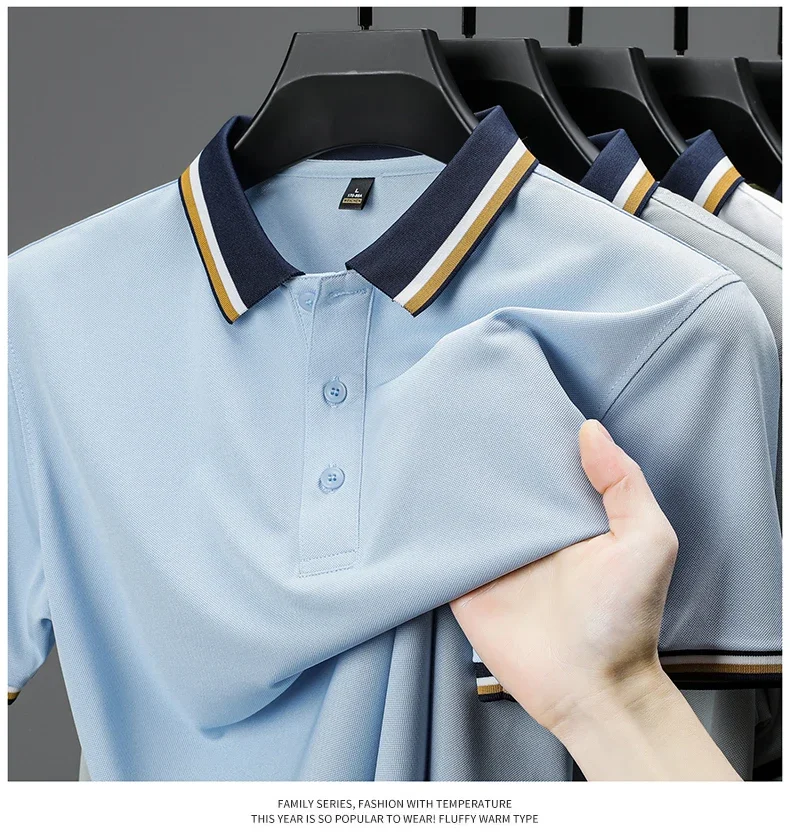 2025 Fashionable Men's Short Sleeved Polo Shirt with Summer Collar and Striped Design, Boutique Top, Casual Business T-shirt 25 S84e9bca5d29142b3b7092fbadc0b48fbn