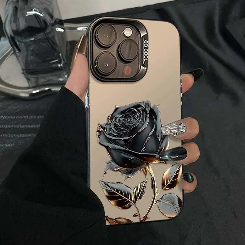 Elegant Black Gold Rose Silver Marble Phone Case Cover