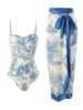 Strppy Printed Swimsuit One Piece With Beach Dress 2025 Women Sexy Push Up Swimwear Bathers Bathing Swim Suit Beachwear Summer