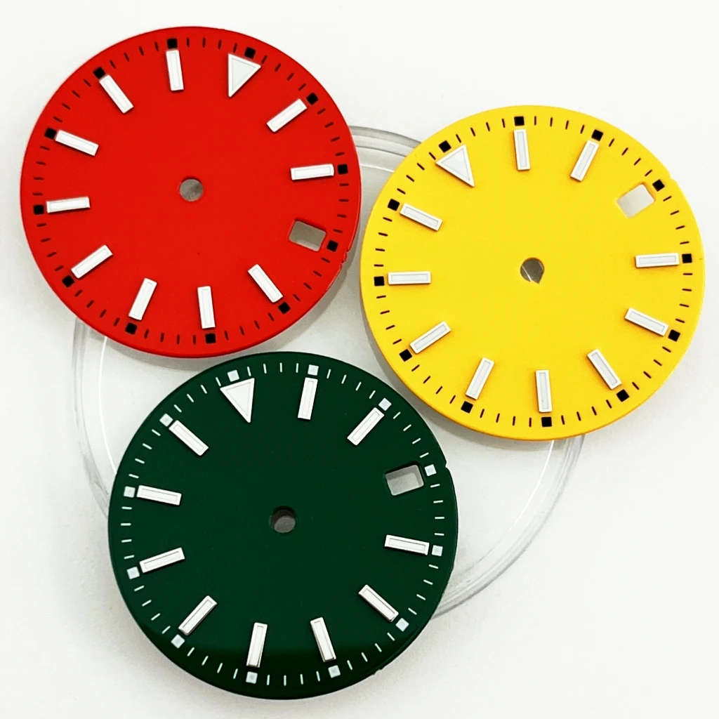 NH35 28.5mm Watch Dial Sterile Blue Luminous Fit NH35 Automatic Movement Watch Accessories Parts With Calendar Window