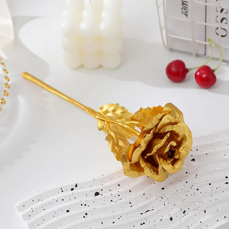 1/3Pcs Gold Rose Künstliche Blumen Bouquet Valentinstag Ornament Dekor Ehe Hochzeit Dekoration Handwerk Geschenke Zubehör – Detail 8