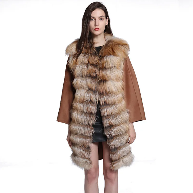 Fox Fur Grass Red Fox Long Vest Women's Coat Autumn and Winter Women's Long Fox Fur Warm Coat