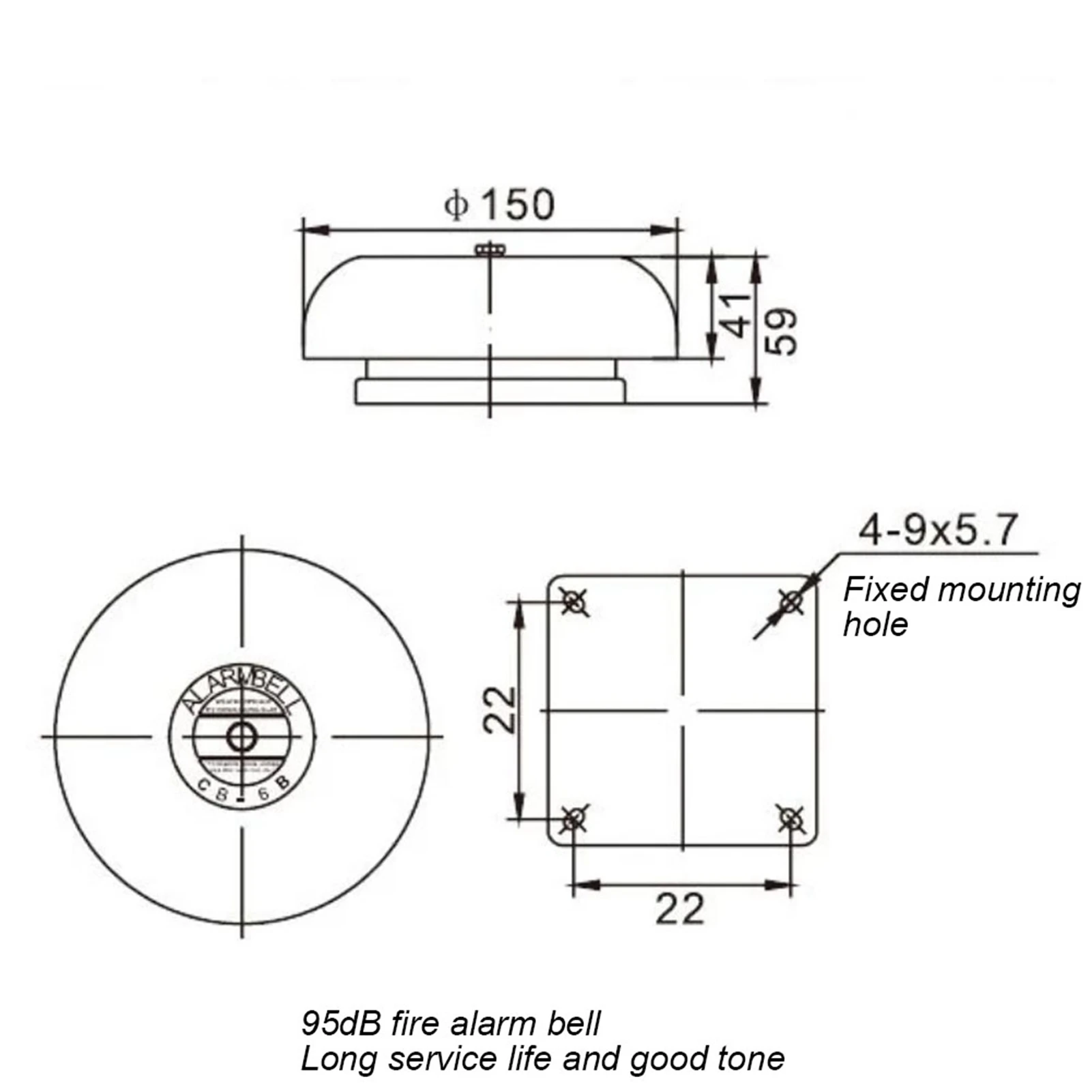 Alarm Bell Fire Alarm Bell CB‑6B 95dB Metal Electric Round School Home Factory Security