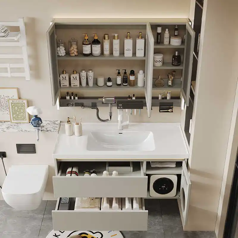 2025 New Modern Minimalist Intelligent Bathroom Vanity Cabinet Built-in Washing Drying Machine Includes Mirror Wash Basin Y2452 4